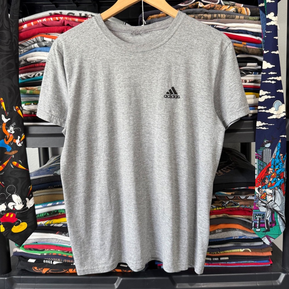Y2K Grey Adidas Small Logo Graphic Tee Medium Light Wear